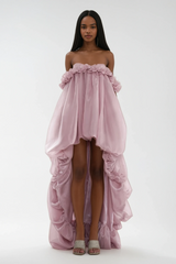 Damira Flower Off Shoulder Asymmetric Maxi Dress