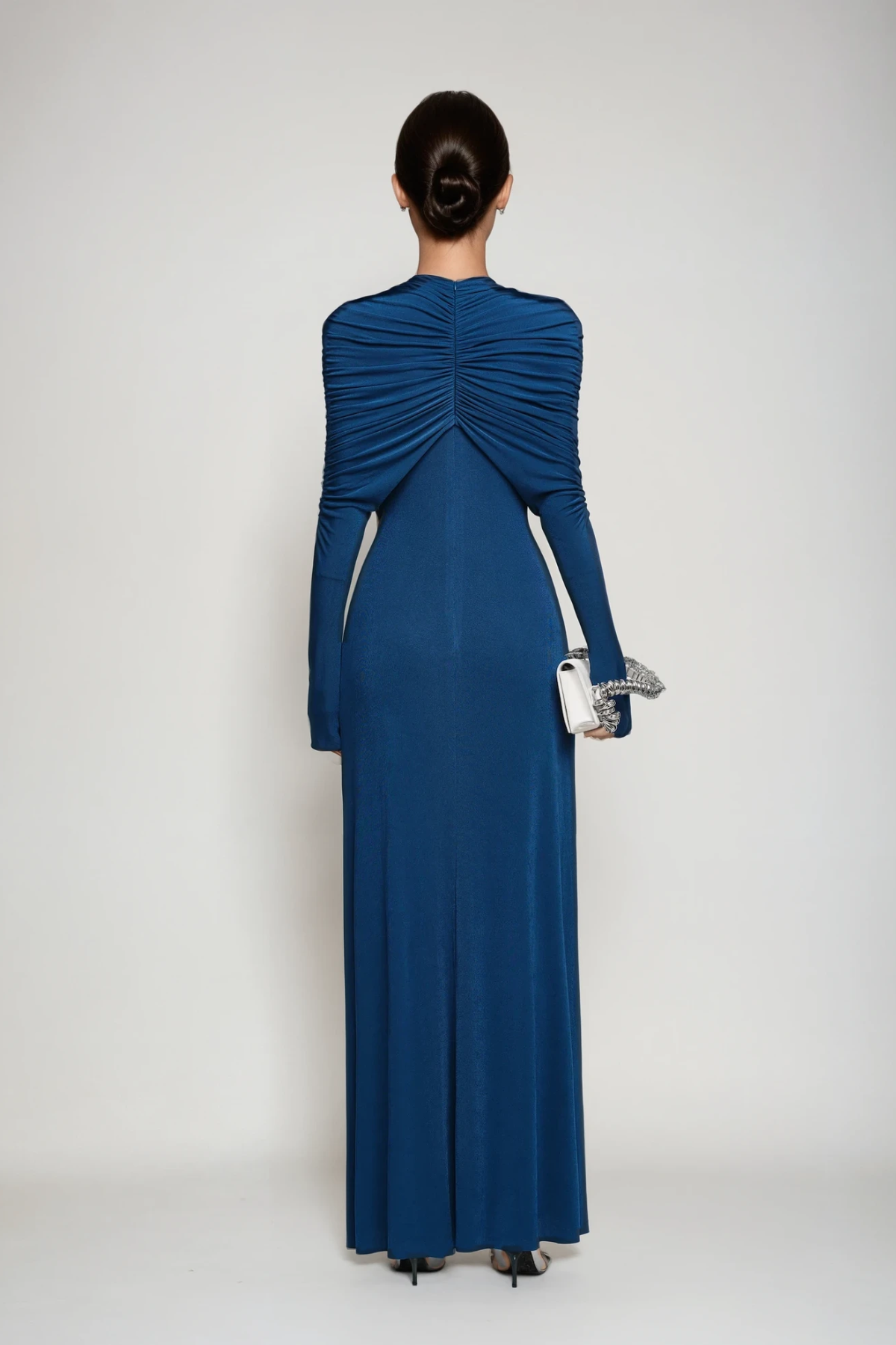 Daniel Ruch Twist Maxi Dress In Blue