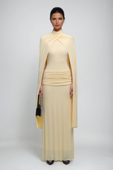 Danielius Bodycon Ruch Shawl Maxi Dress In Butter Yellow
