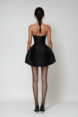 Danni Strapless Flower Bodycon Mini Dress In Black
