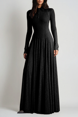 Dany Long Sleeve Ruffle Knit Maxi Dress In Black