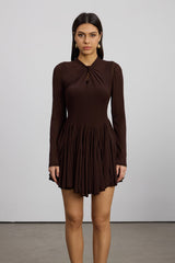 Dany Ruffle Twist Mini Dress In Brown
