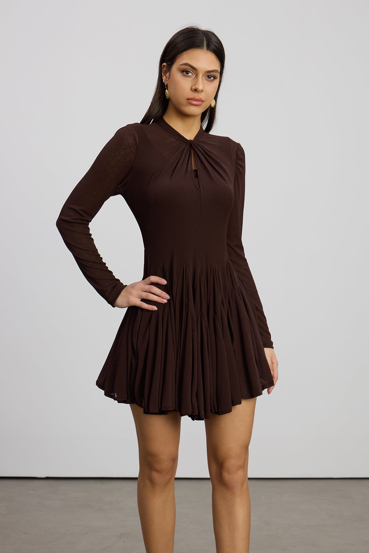 Dany Ruffle Twist Mini Dress In Brown