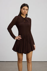 Dany Ruffle Twist Mini Dress In Brown
