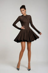 Dany Ruffle Twist Mini Dress In Brown