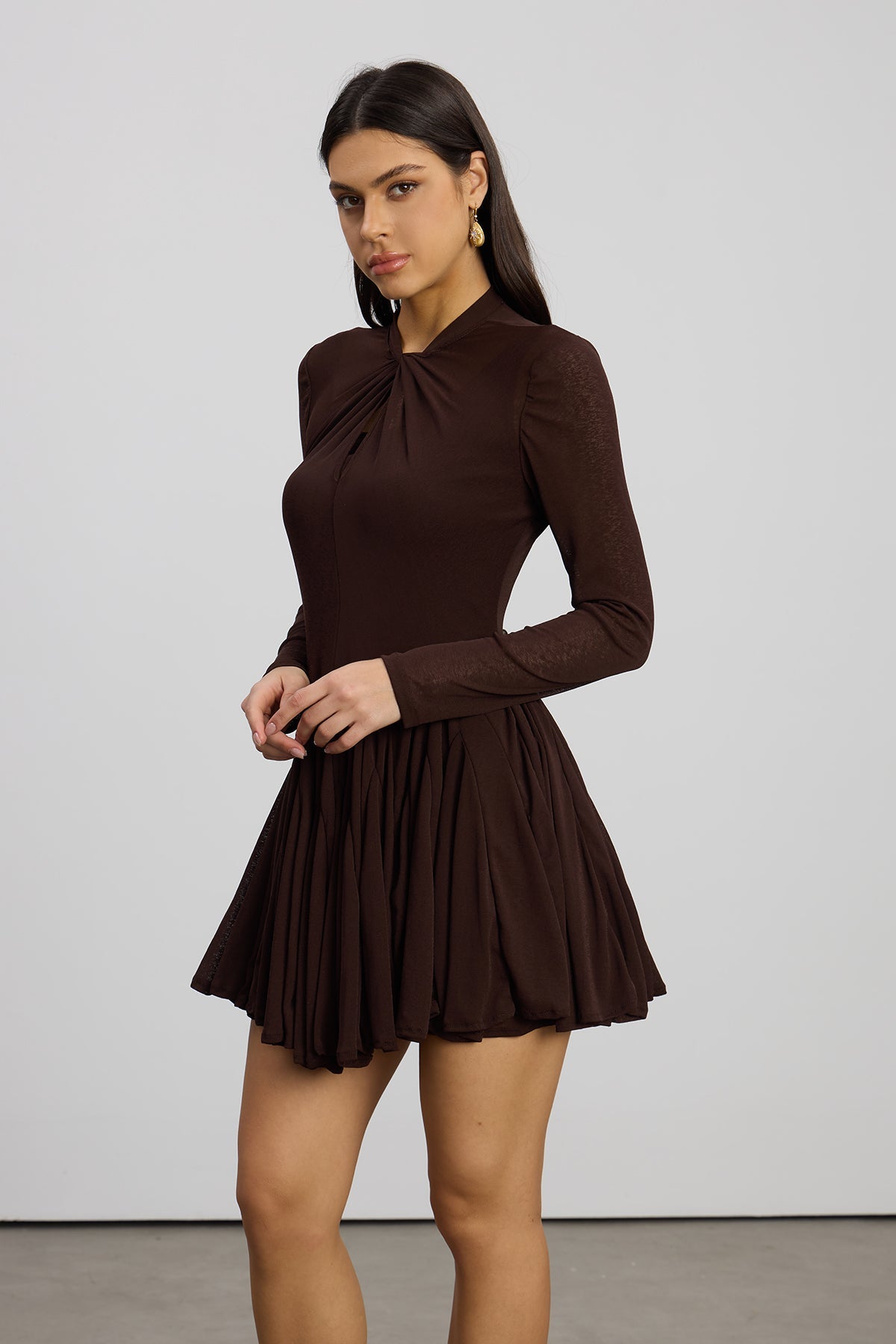 Dany Ruffle Twist Mini Dress In Brown