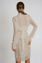 Dario V Neck Lace Skirt Set In White