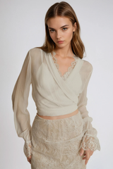 Dario V Neck Lace Skirt Set In White