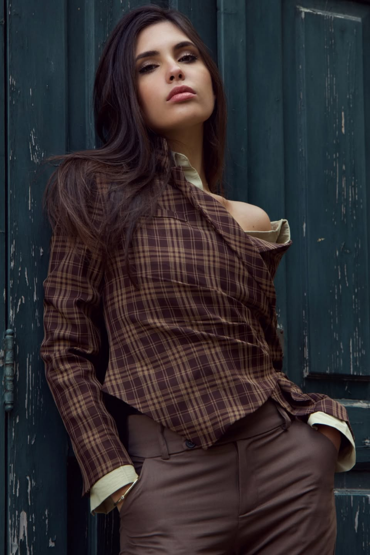 Darko One Shoulder Grid Top In Brown