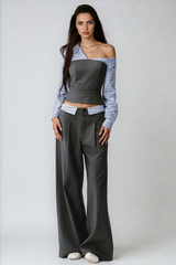 Darko One Shoulder Plaid Pants Set
