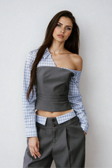 Darko One Shoulder Plaid Pants Set