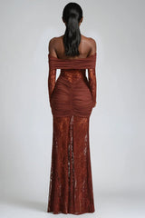 Darlene Strapless Ruch Lace Maxi Dress