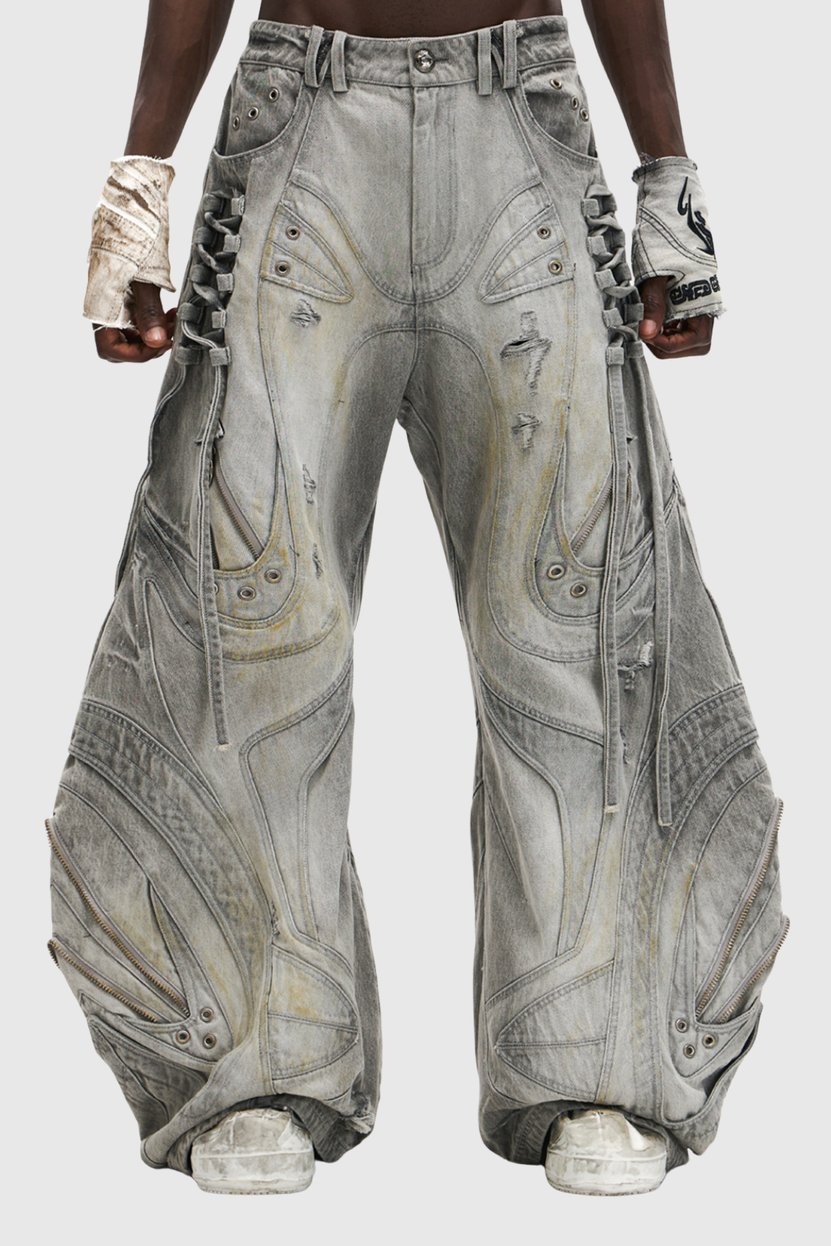 Daryl Deconstruct Print Barrel Jeans In Grey