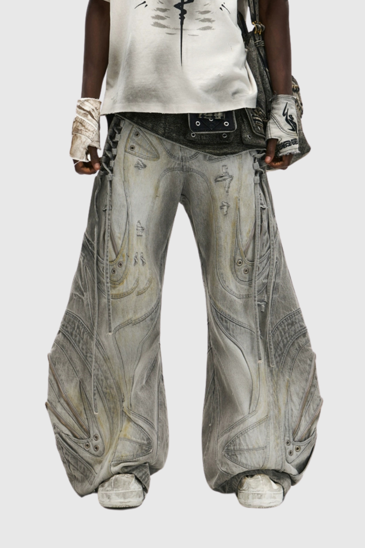 Daryl Deconstruct Print Barrel Jeans In Grey