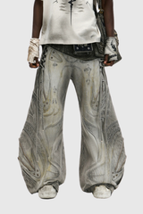 Daryl Deconstruct Print Barrel Jeans In Grey