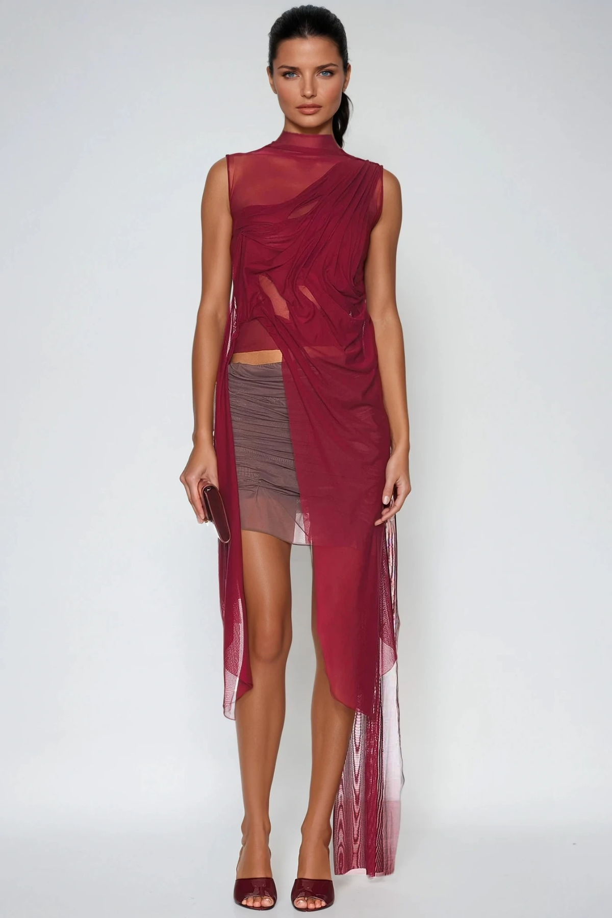 Davion Mesh Asymmetric Fringe Top