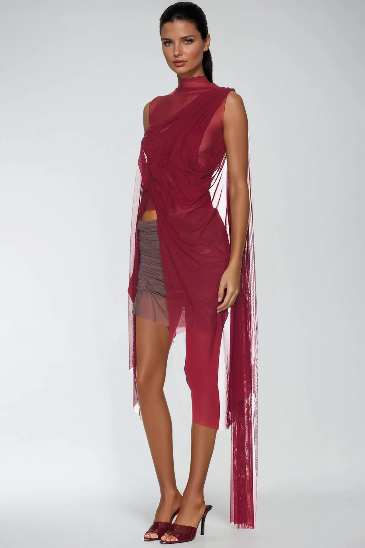 Davion Mesh Asymmetric Fringe Top