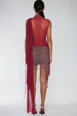 Davion Mesh Asymmetric Fringe Top
