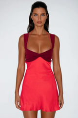 Daviti Bodycon Lace Up Ruffle Mini Dress In Red