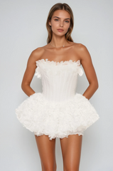 Daxton Corset Flower Puffy Mini Dress In White