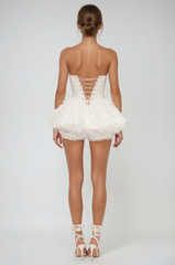 Daxton Corset Flower Puffy Mini Dress In White