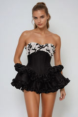 Daxton Strapless Corset Puffy Mini Dress In Black