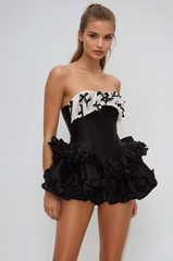 Daxton Strapless Corset Puffy Mini Dress In Black