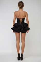 Daxton Strapless Corset Puffy Mini Dress In Black