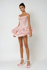 Daxton Corset Flower Puffy Mini Dress In Pink