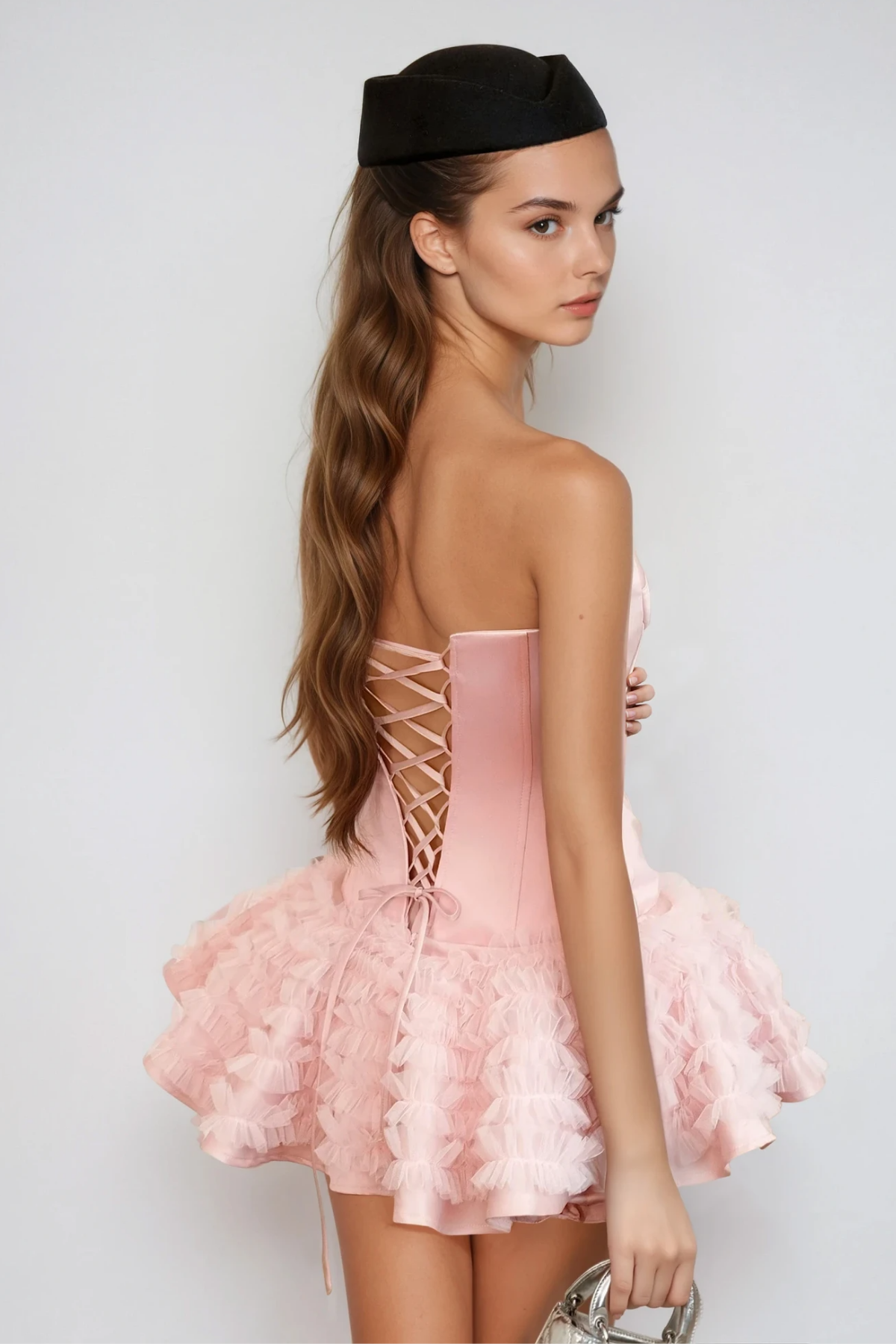 Daxton Lace Up Corset Puffy Mini Dress