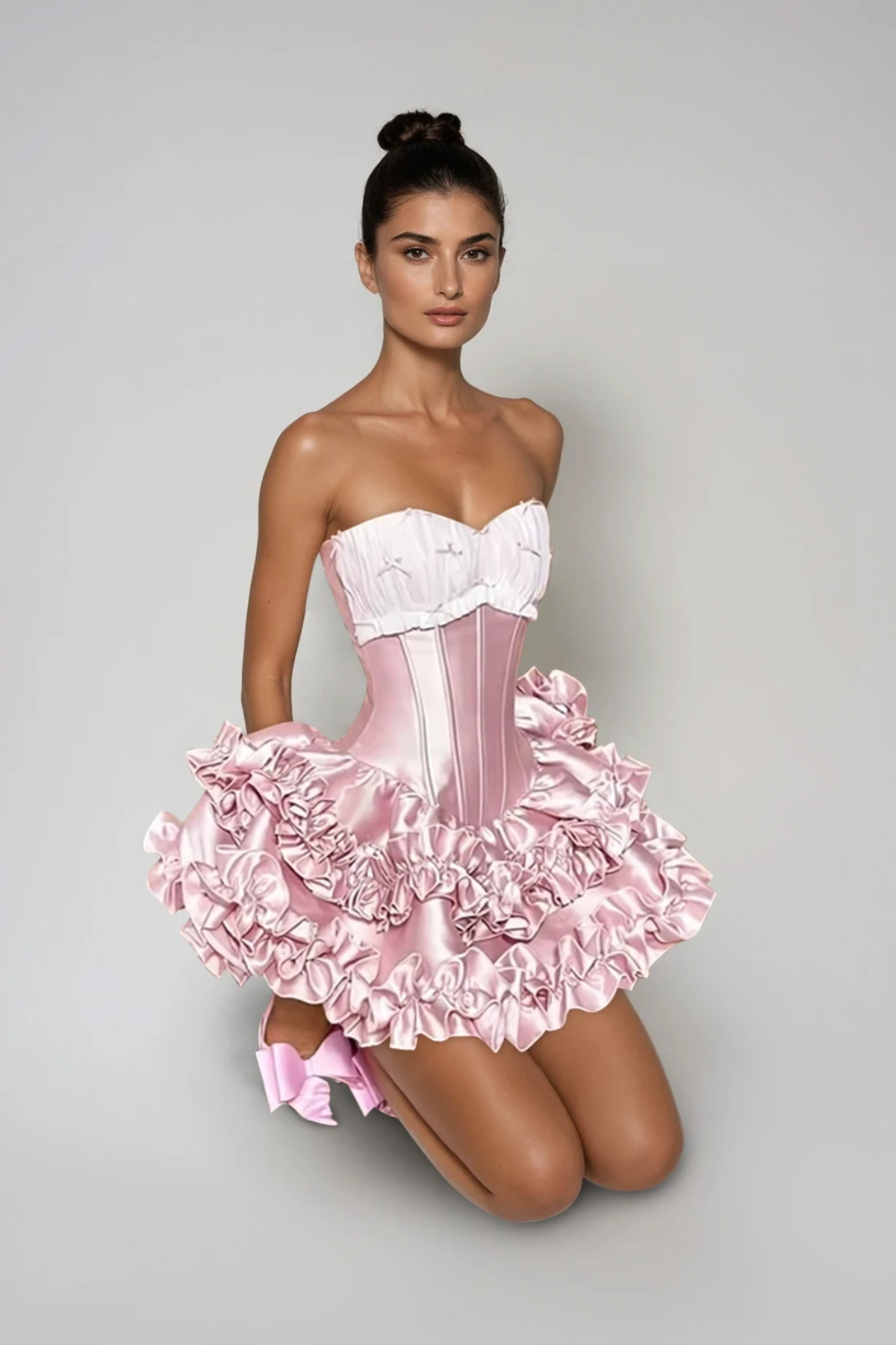 Daxton Strapless Corset Puffy Mini Dress In Pink