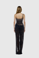 Dechen One Shoulder Corset Mesh Maxi Dress In Black