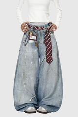 Deepali Splattered Stripe Barrel Jeans
