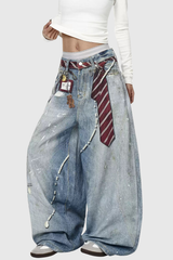 Deepali Splattered Stripe Barrel Jeans