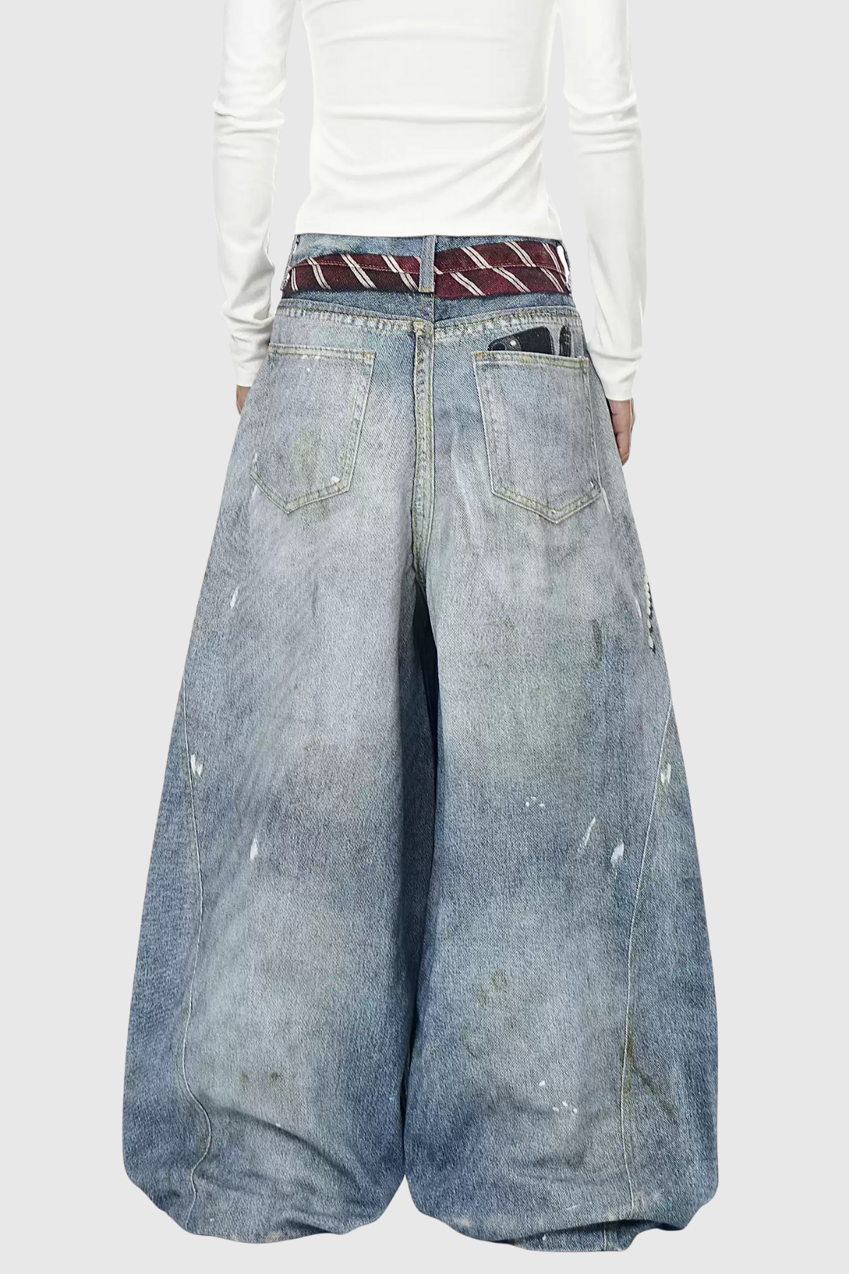 Deepali Splattered Stripe Barrel Jeans
