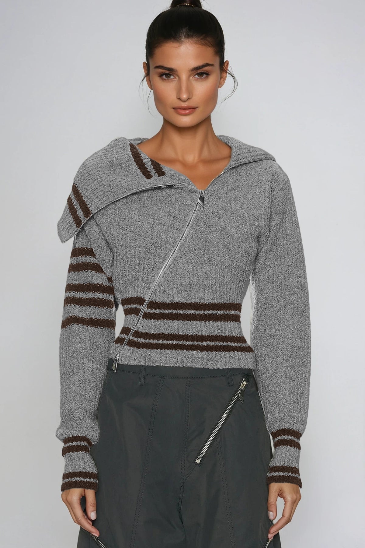 Deianira Zipper Asymmetric Knit Top