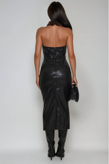 Deina Deconstruct Leather Faux Fur Midi Dress