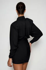 Dermid Long Sleeve Plunge Ruch Mini Dress