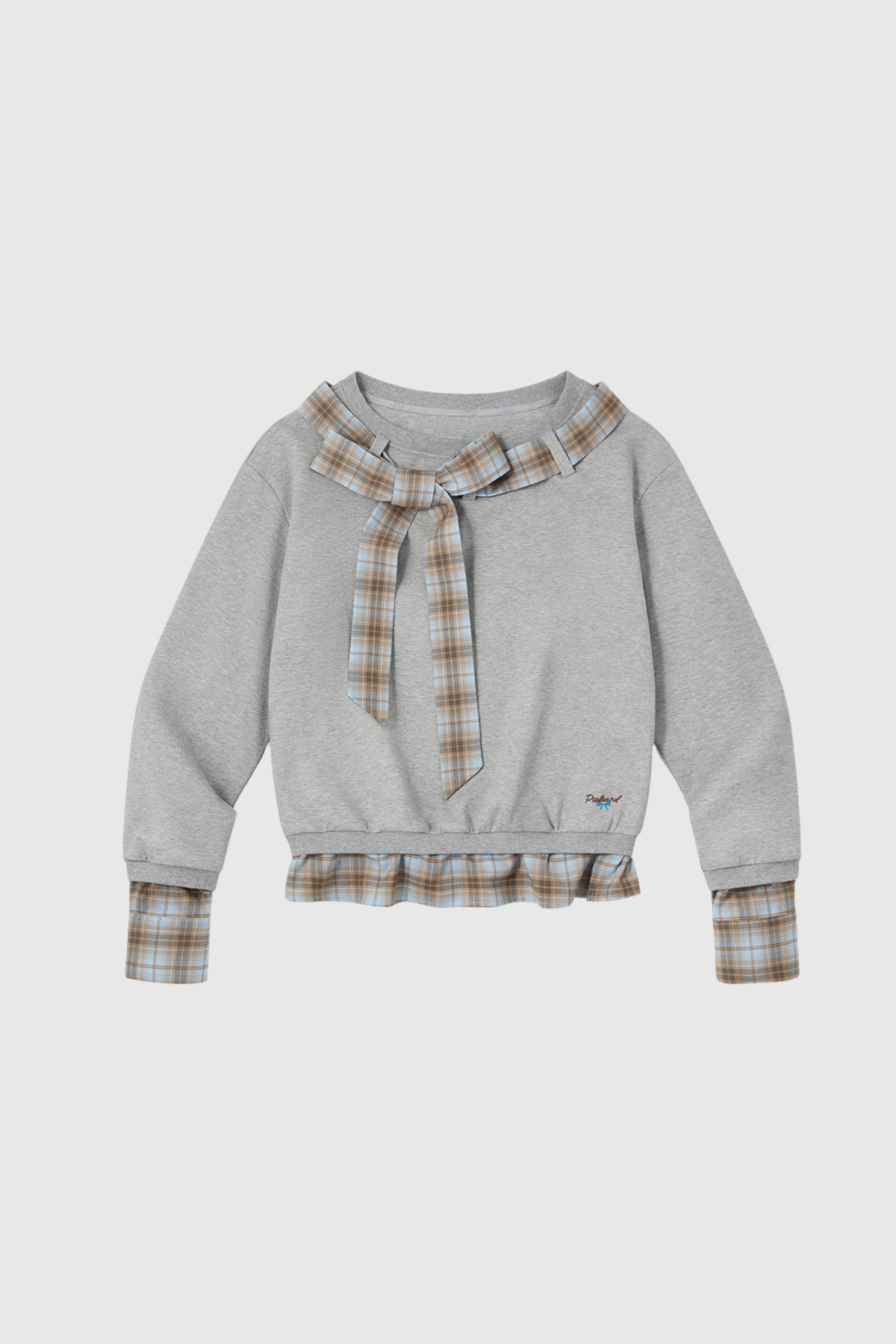 Derrick Asymmetric Bow Grid Top In Grey
