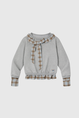Derrick Asymmetric Bow Grid Top In Grey