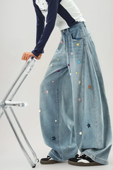 Desta Embellished Deconstruct Jeans In Blue