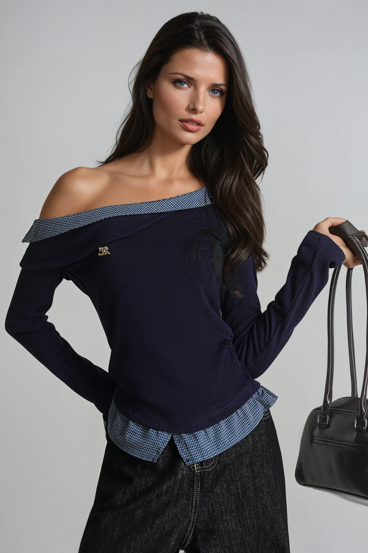 Deusdedit One Shoulder Grid Top In Navy