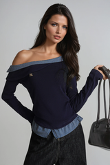 Deusdedit One Shoulder Grid Top In Navy