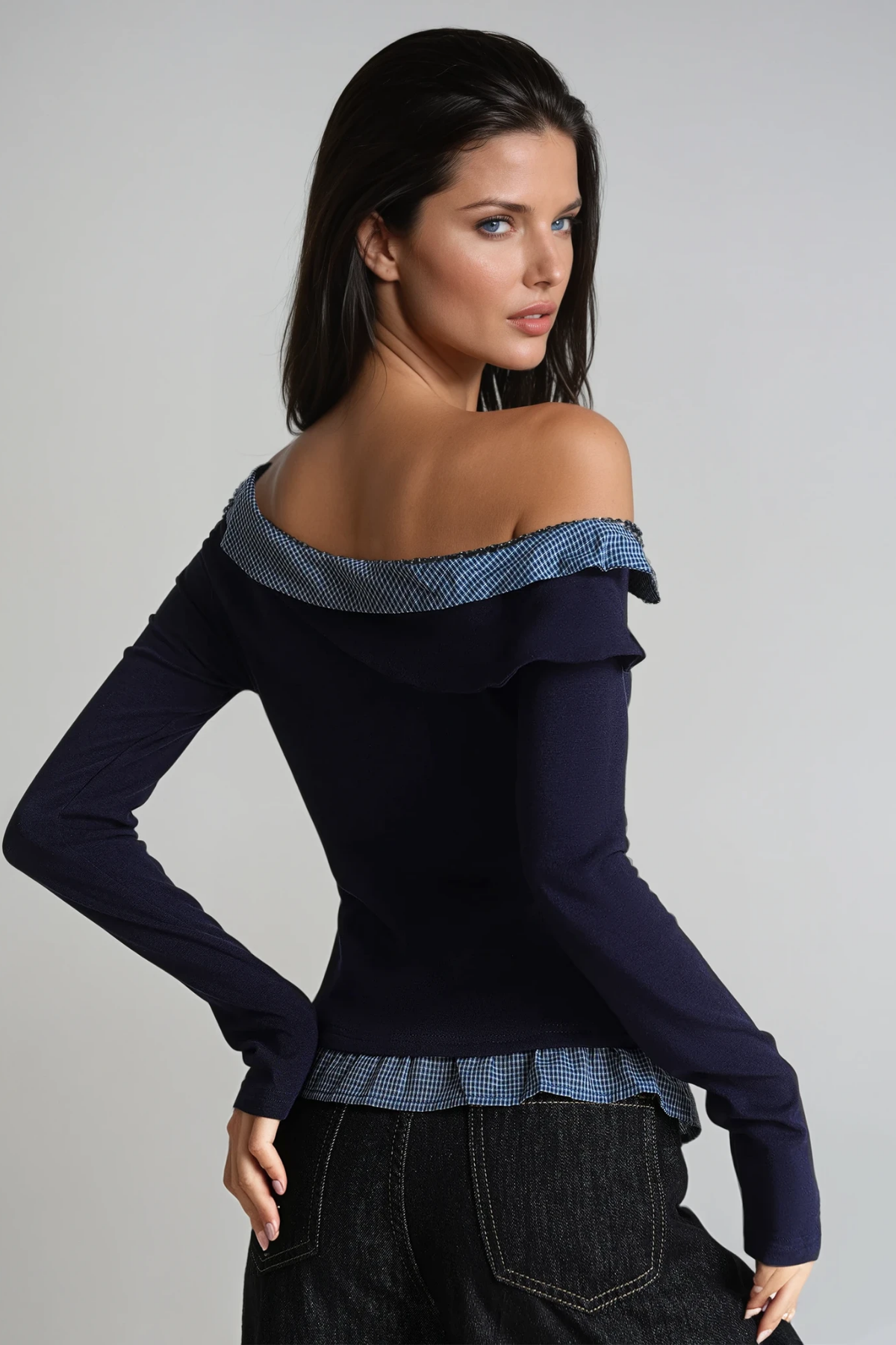 Deusdedit One Shoulder Grid Top In Navy