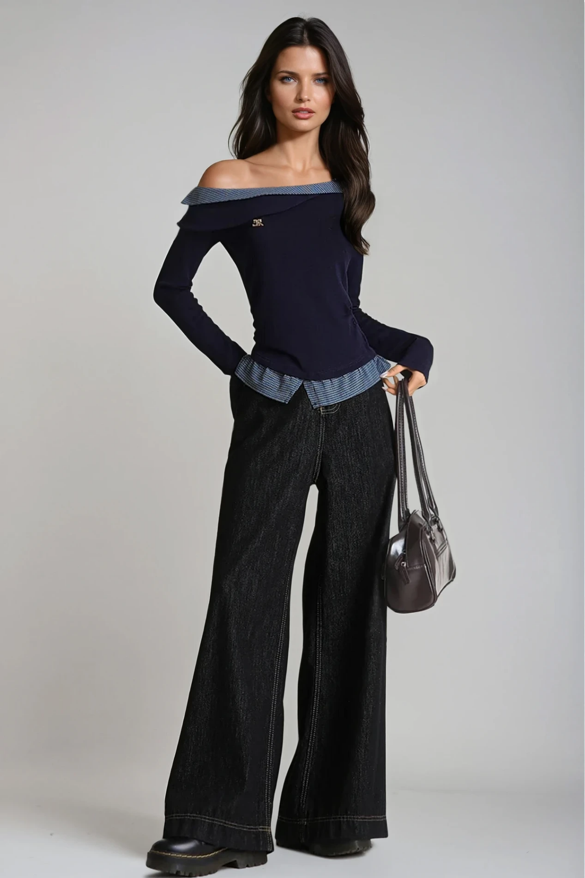 Deusdedit One Shoulder Grid Top In Navy