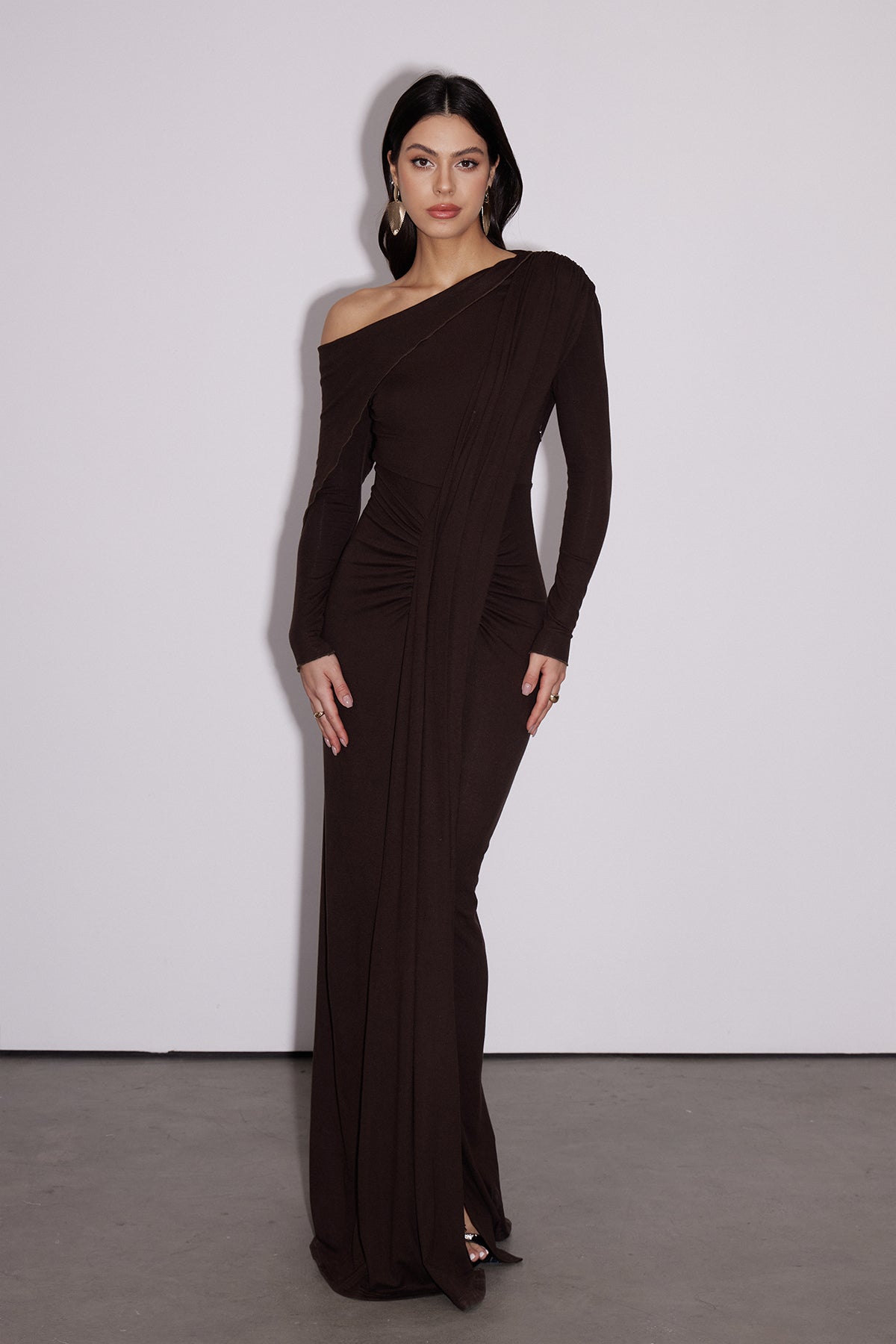 Dhruv One Shoulder Ruch Split Maxi Dress