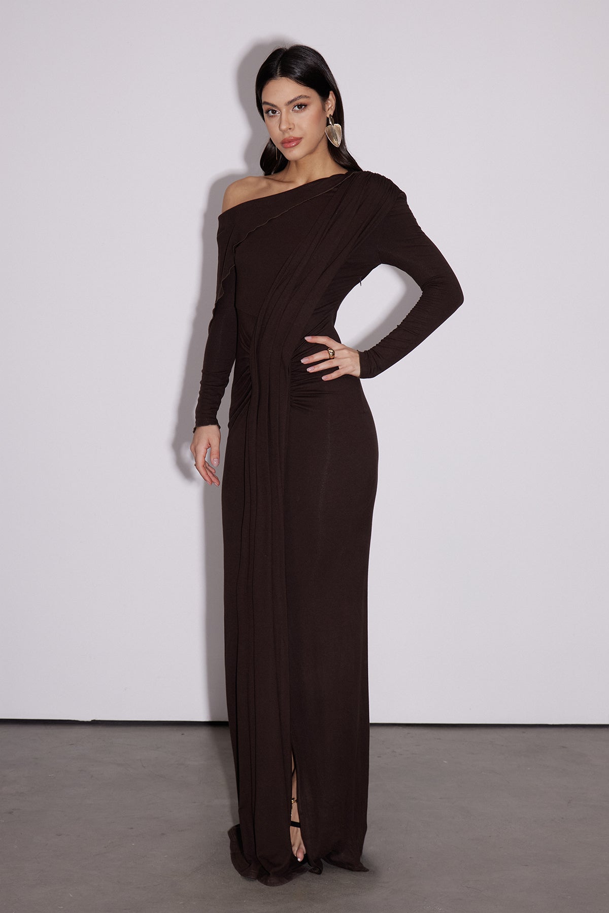 Dhruv One Shoulder Ruch Split Maxi Dress