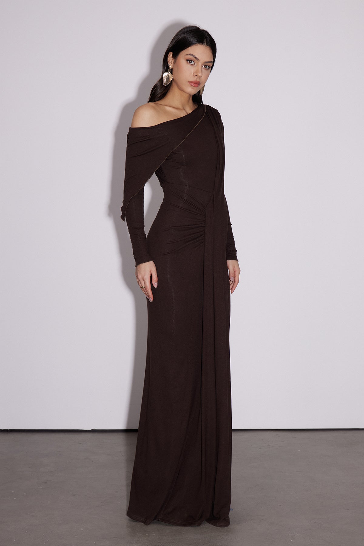 Dhruv One Shoulder Ruch Split Maxi Dress