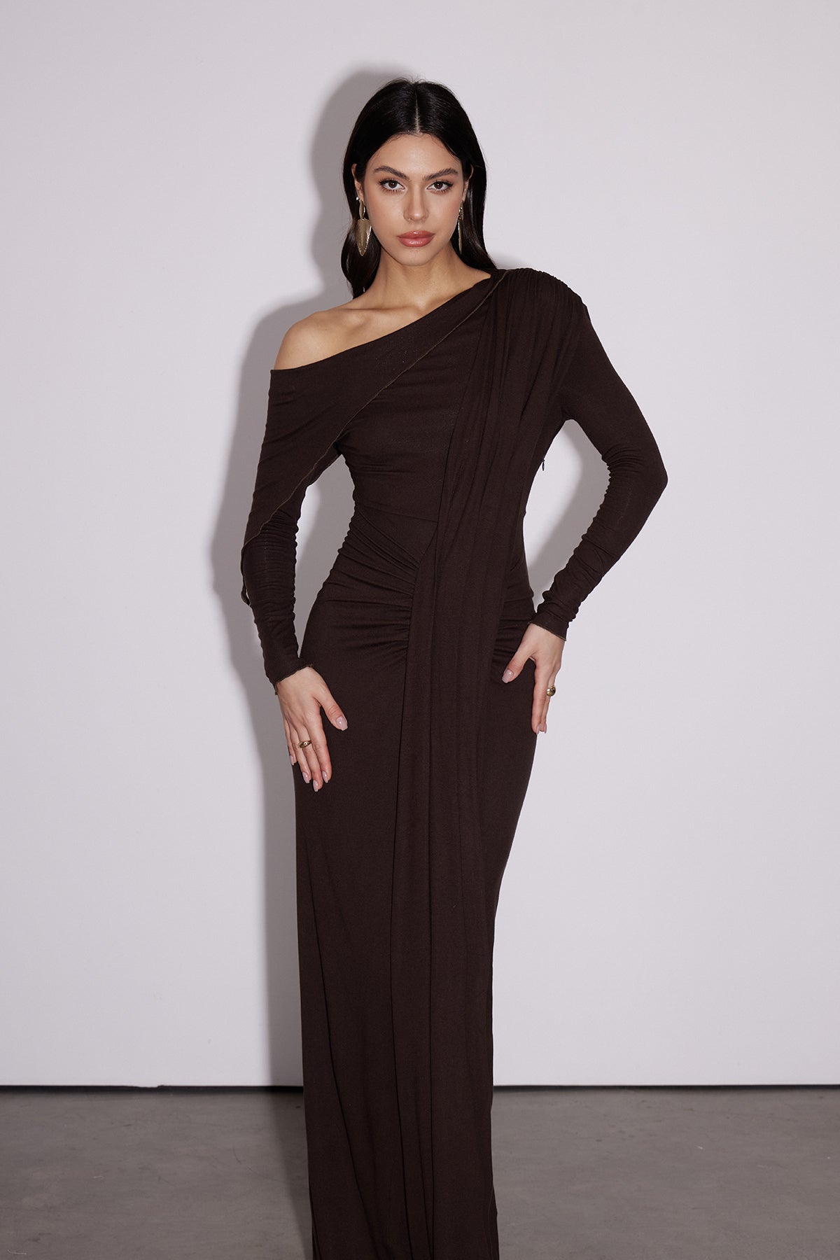 Dhruv One Shoulder Ruch Split Maxi Dress