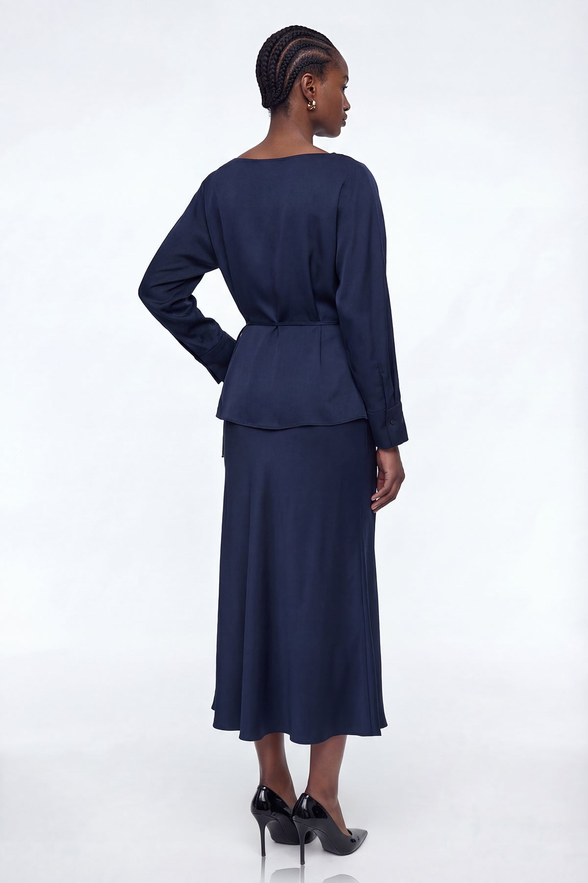Diamantina Long Sleeve Ruch Skirt Set In Blue